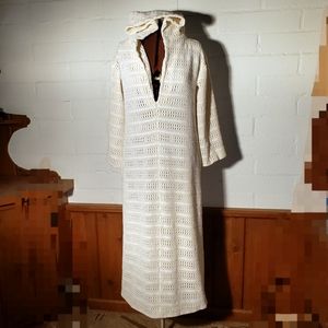 Vintage 60s crochet hoodie swim cover up dress L